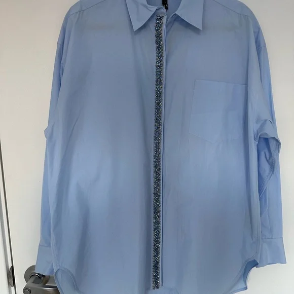 Maje Blue Embellished Button-Up Shirt